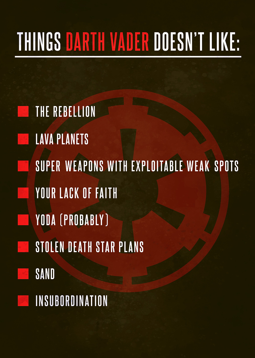 Things Vader doesn't like: постер из коллекции Star Wars