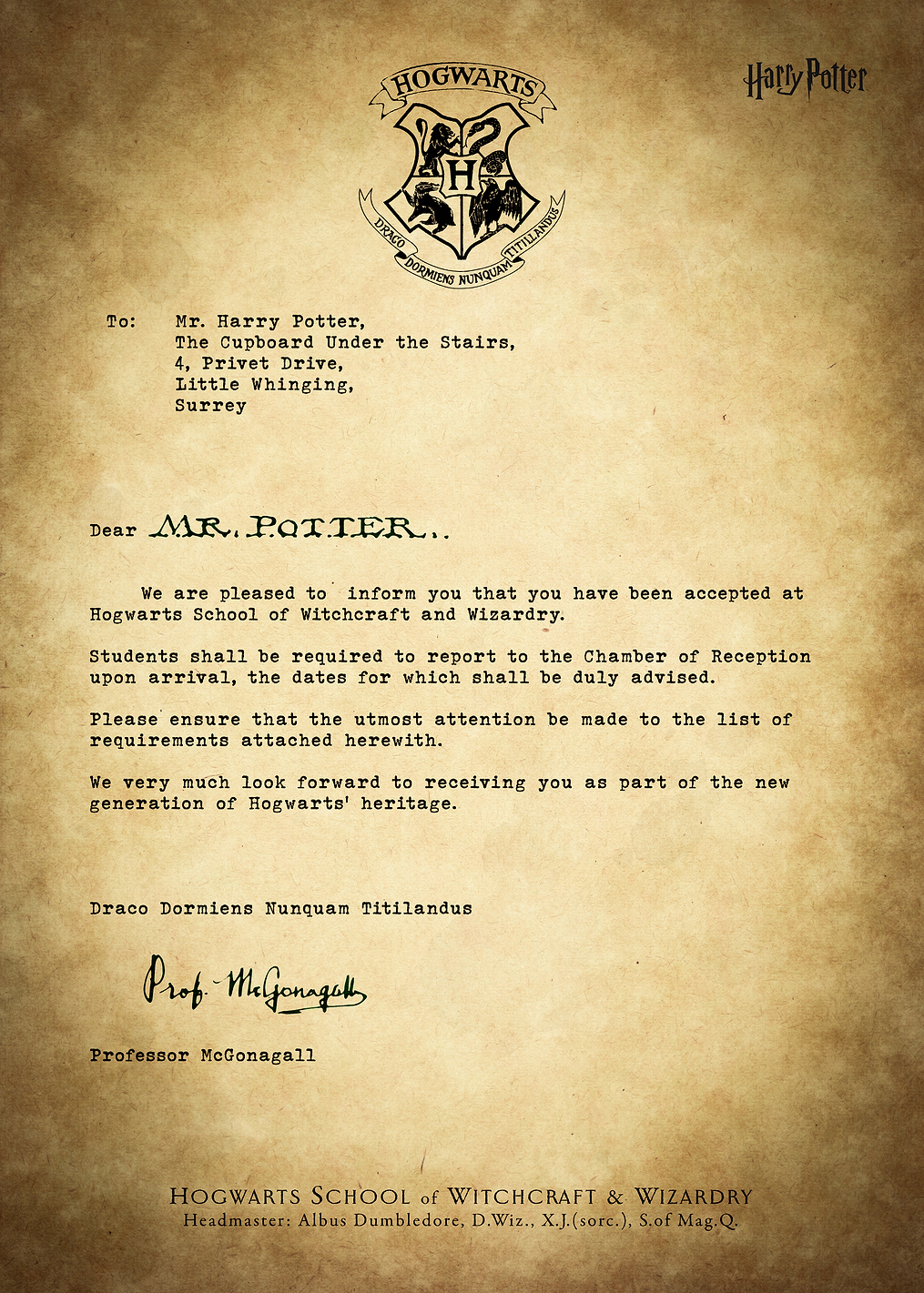 Hogwarts Acceptance Letter: постер из коллекции Wizarding World