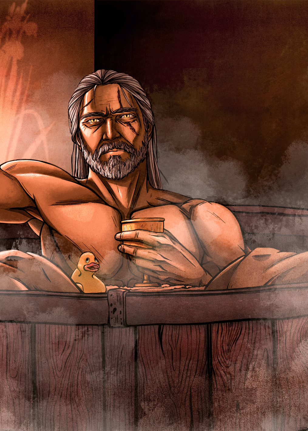 Geralt in the Bathtub: постер из коллекции The Witcher