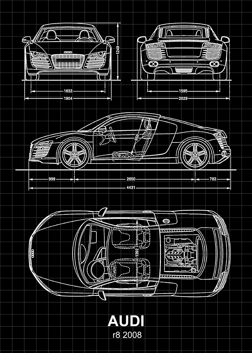Audi R8 2008 Blueprint: постер из коллекции Audi R8