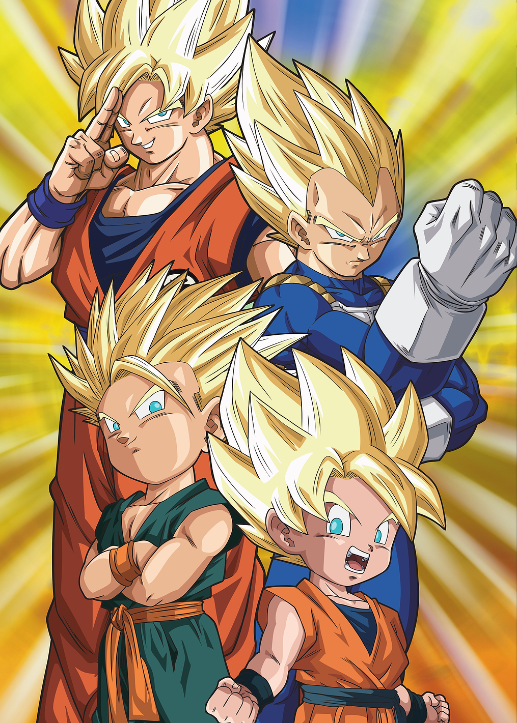 Goku, Vegeta with Sons: постер из коллекции Dragon Ball Super
