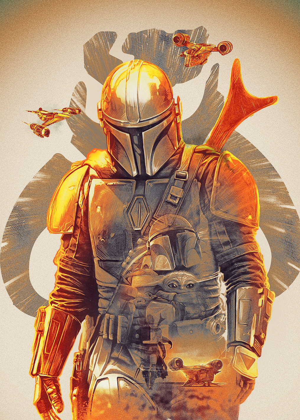 The Mandalorian's N-1 Starfighter and Razor Crest: постер из коллекции Star Wars