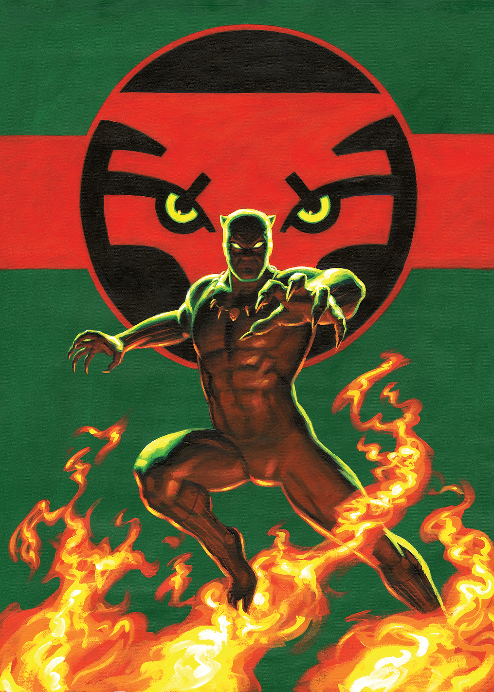 Black Panther with Emblem and Flames: постер из коллекции Marvel
