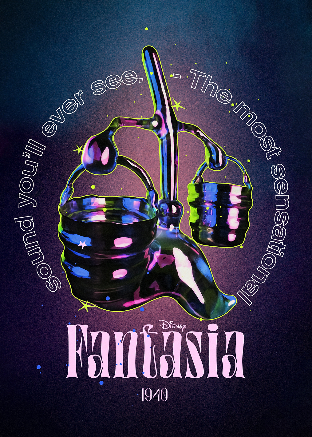 Neon Fantasia Mop with Buckets: постер из коллекции Disney