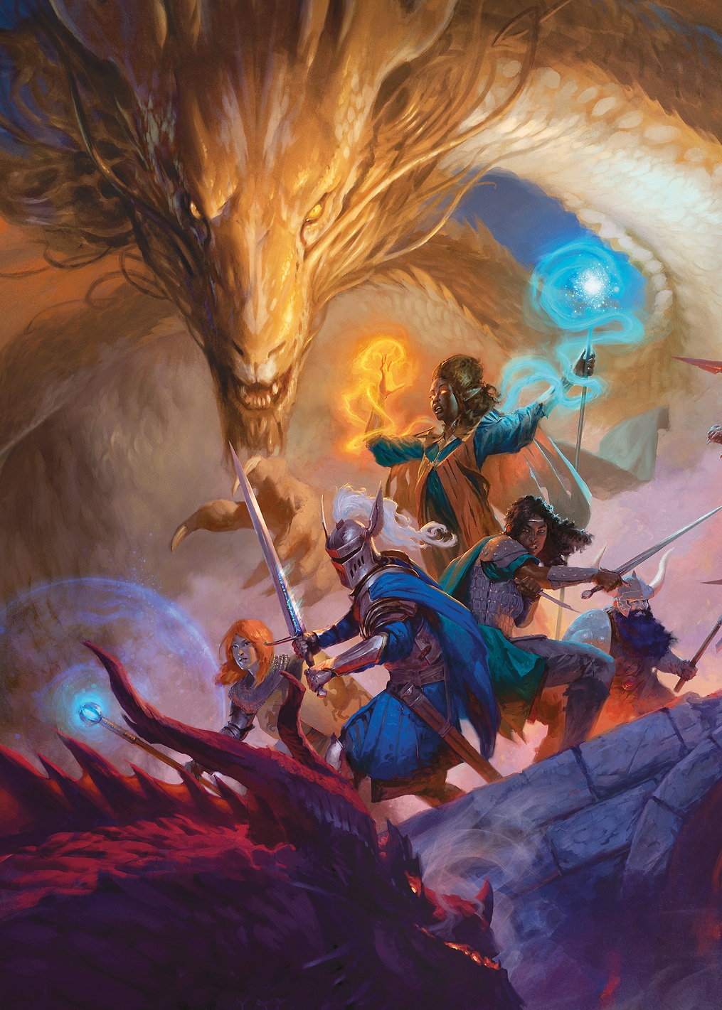 D&D Golden Dragon vs. Adventurers in Landscape: постер из коллекции Dungeons And Dragons