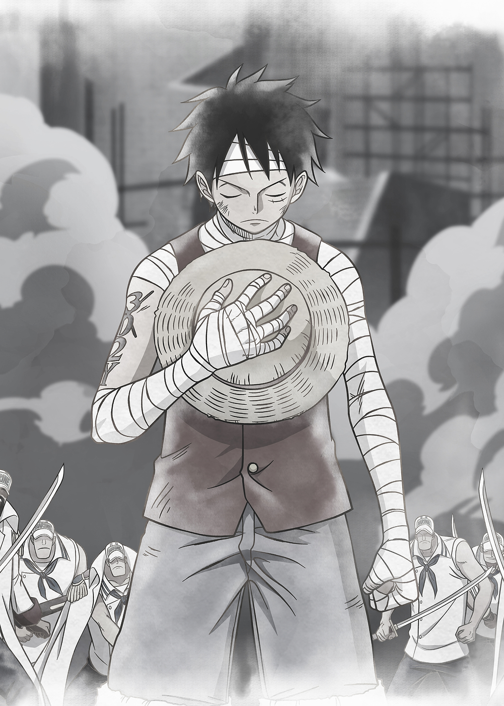 Iconic Watercolor Luffy Showing Respect At Marineford: постер из коллекции One Piece