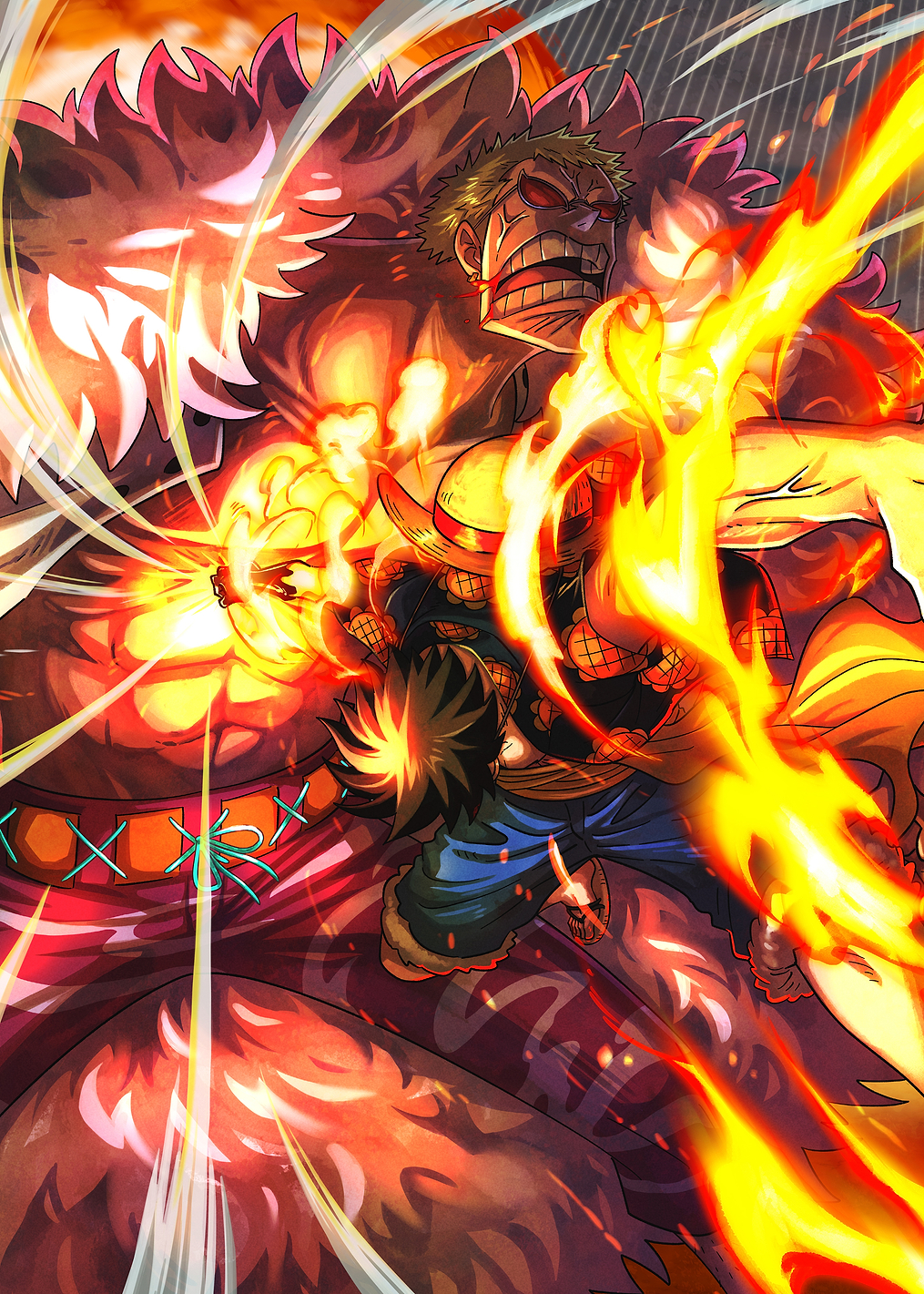 Iconic Painted Luffy Red Hawk vs Donquixote Doflamingo: постер из коллекции One Piece