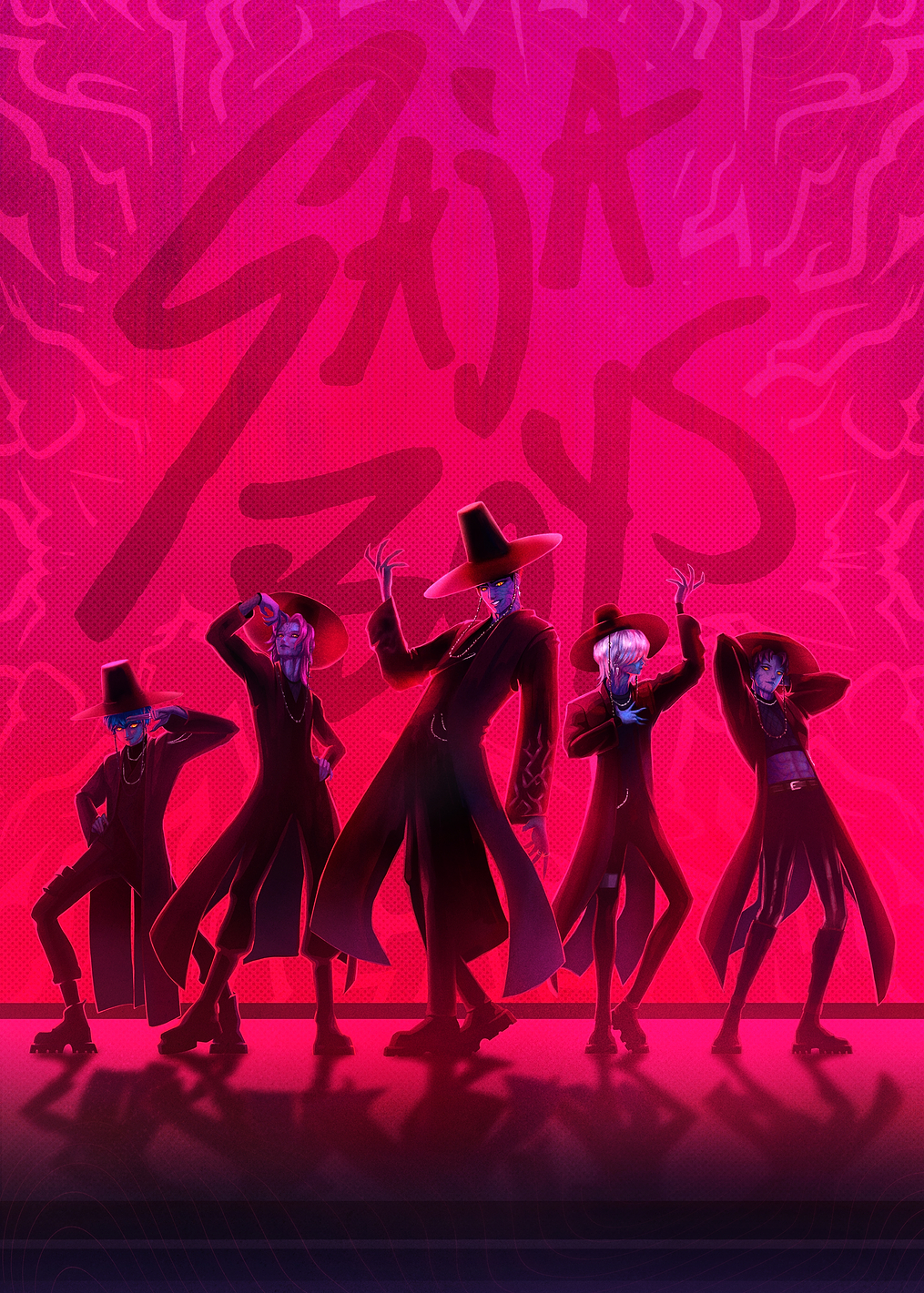 Saja Boys in Neon Red: постер из коллекции KPop Demon Hunters