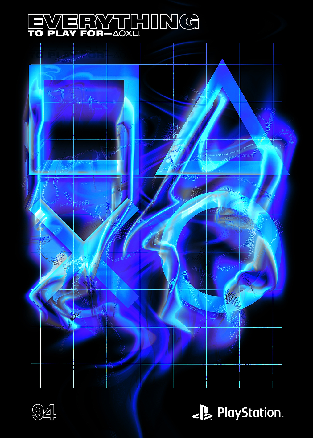 Dynamic PlayStation Symbols in Neon Blue: постер из коллекции PlayStation