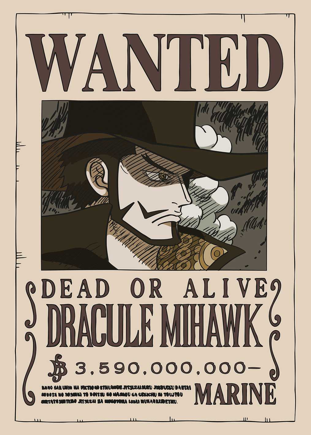 Dracule Mihawk Wanted: постер из коллекции One Piece
