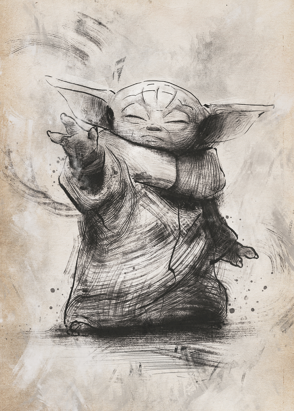 Grogu's Forceful Concentration Sketch: постер из коллекции Star Wars