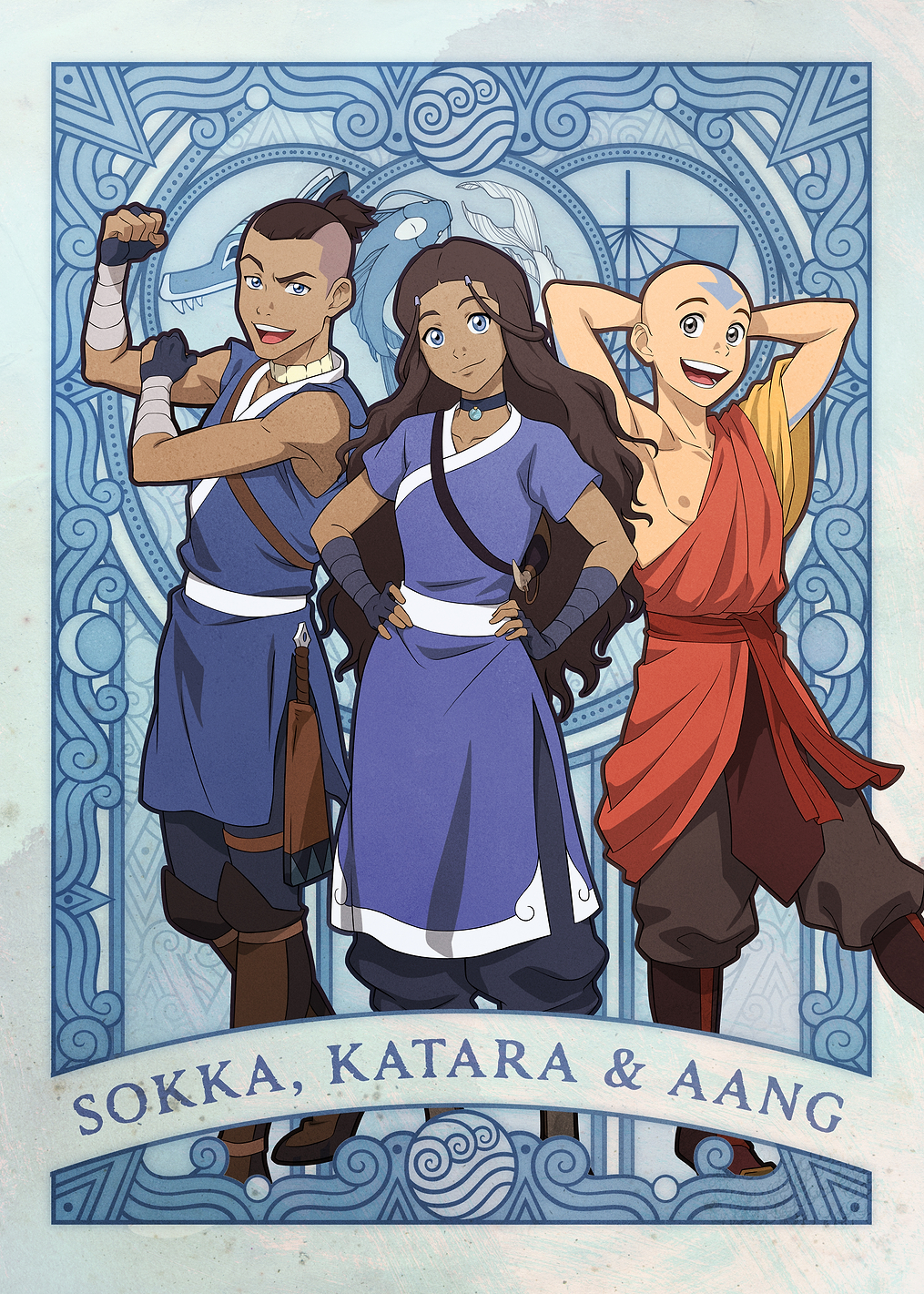 Sokka, Katara, & Aang in Art Nouveau Style: постер из коллекции Avatar: The Last Airbender