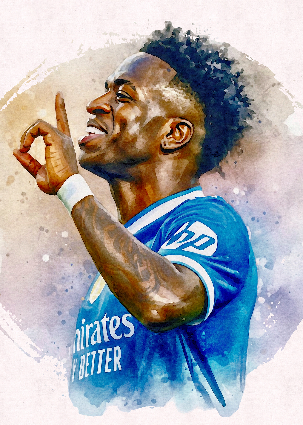 Vinicius Junior Watercolor Portrait: постер из коллекции Винисиус Жуниор