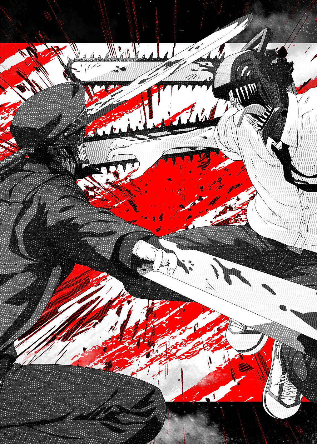 Chainsaw Man vs Katana Man Red Brutal Combat: постер из коллекции Chainsaw Man