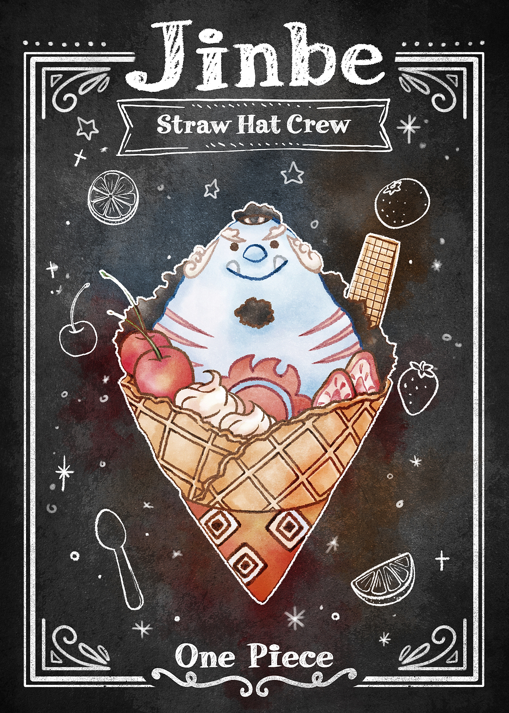 Jinbe Ice Cream Cone Chalkboard: постер из коллекции One Piece