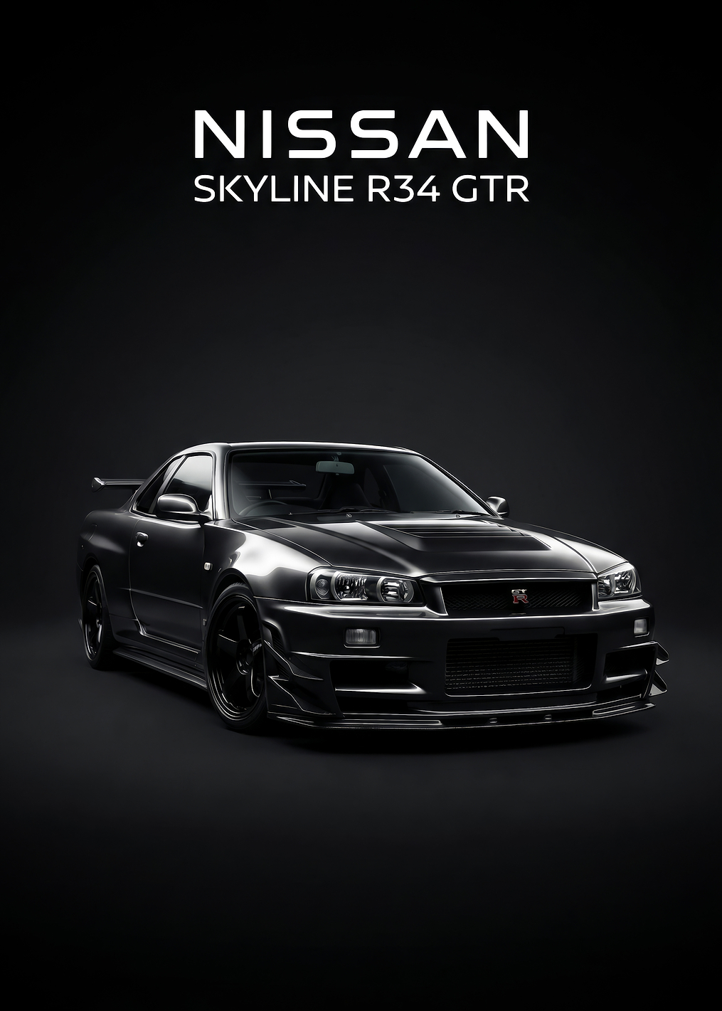 black Nissan Skyline R34 GTR Car poster: постер из коллекции Nissan Skyline R34