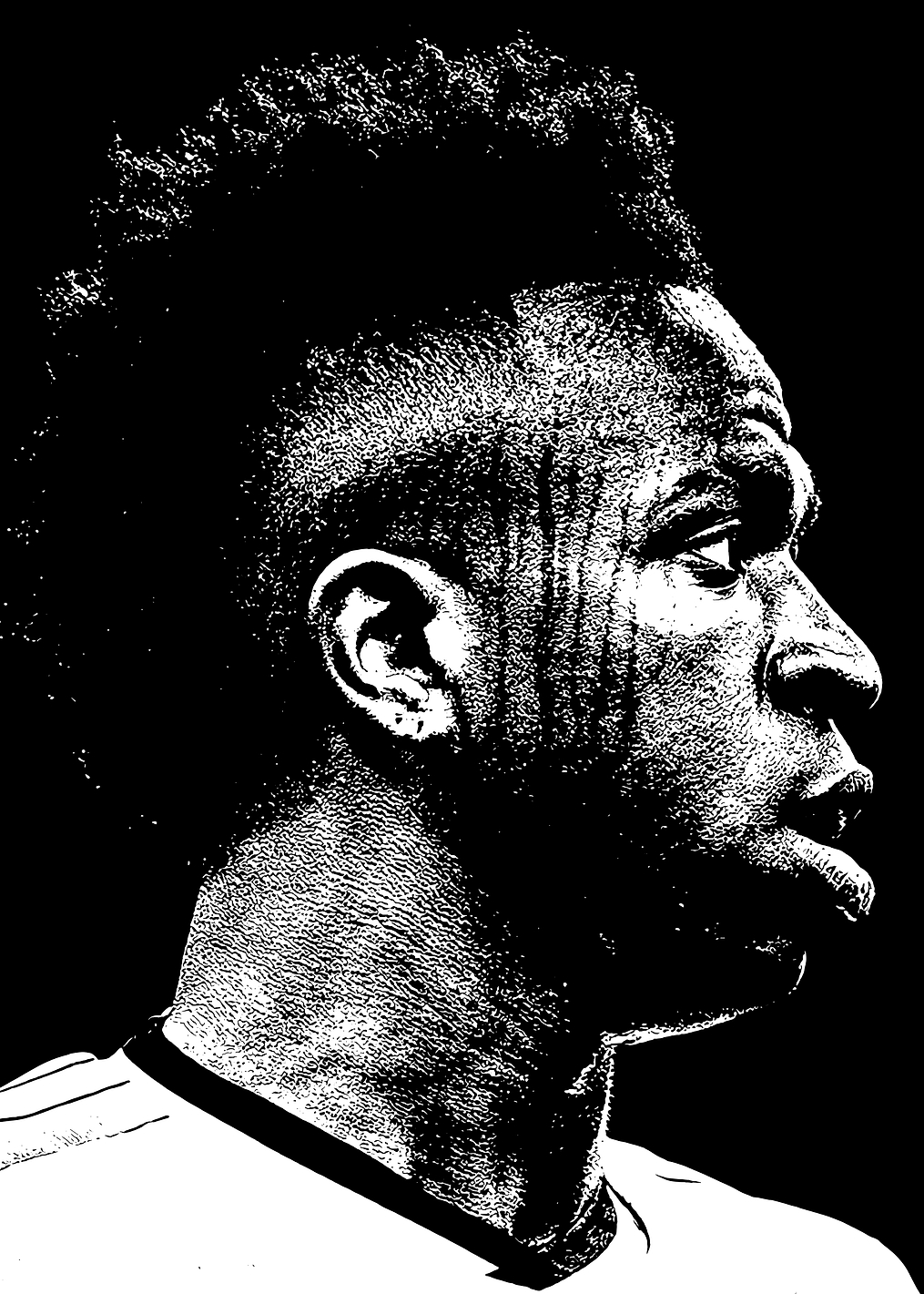 Vinicius Junior Black and White Portrait: постер из коллекции Винисиус Жуниор