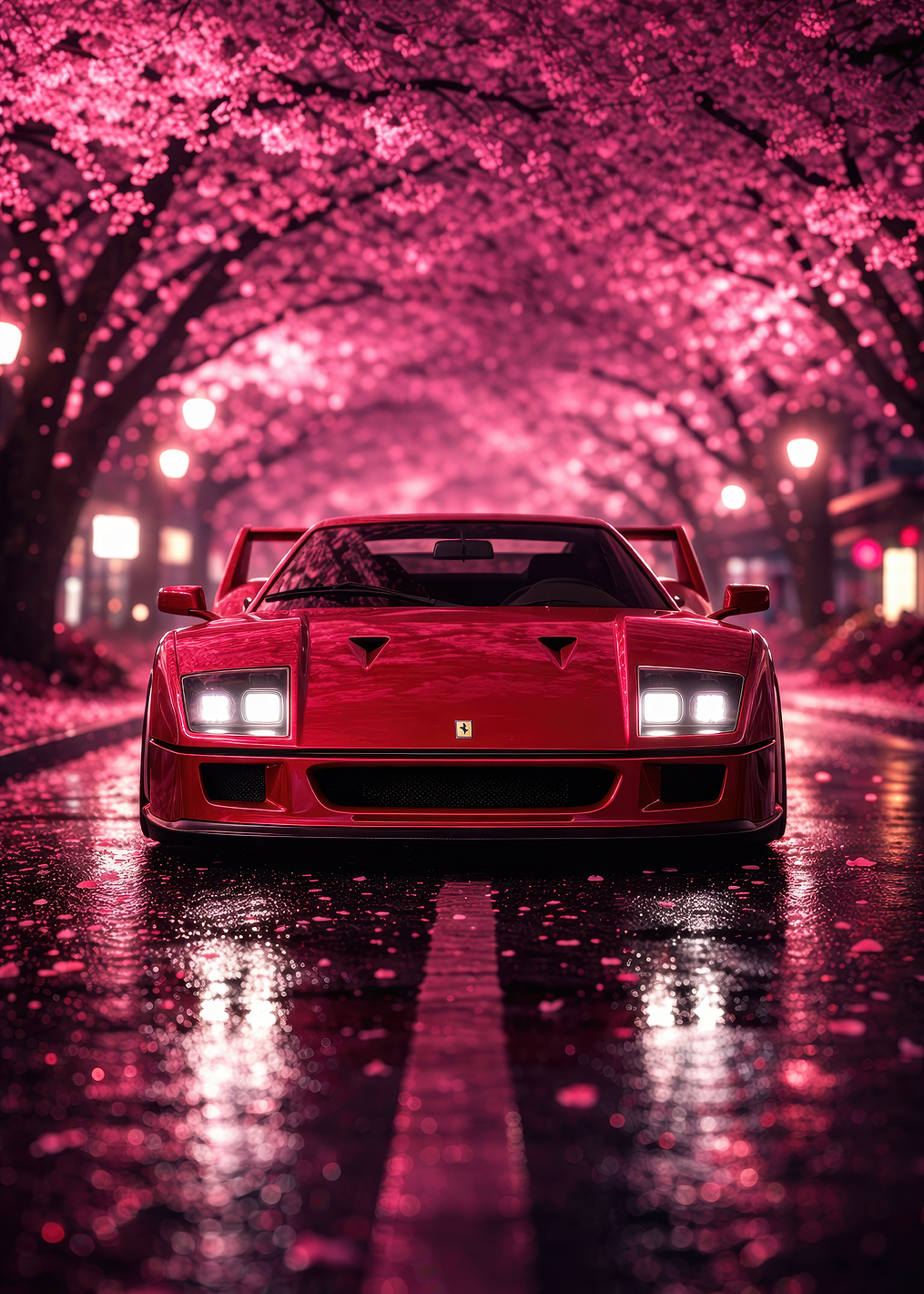 Red Ferrari under Cherry Blossoms: постер из коллекции Ferrari F40