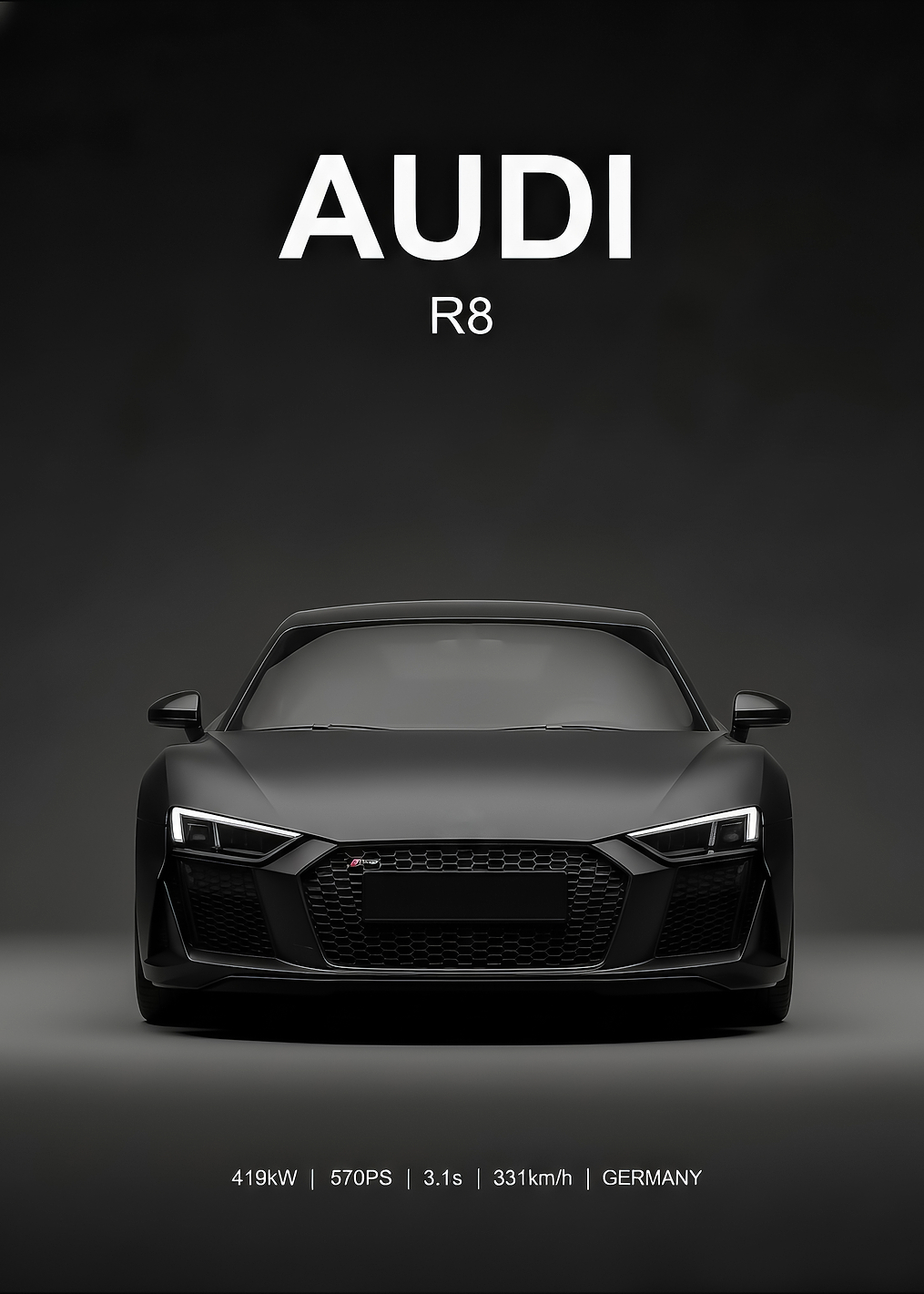 black Audi R8 Matte Black Front View: постер из коллекции Audi R8