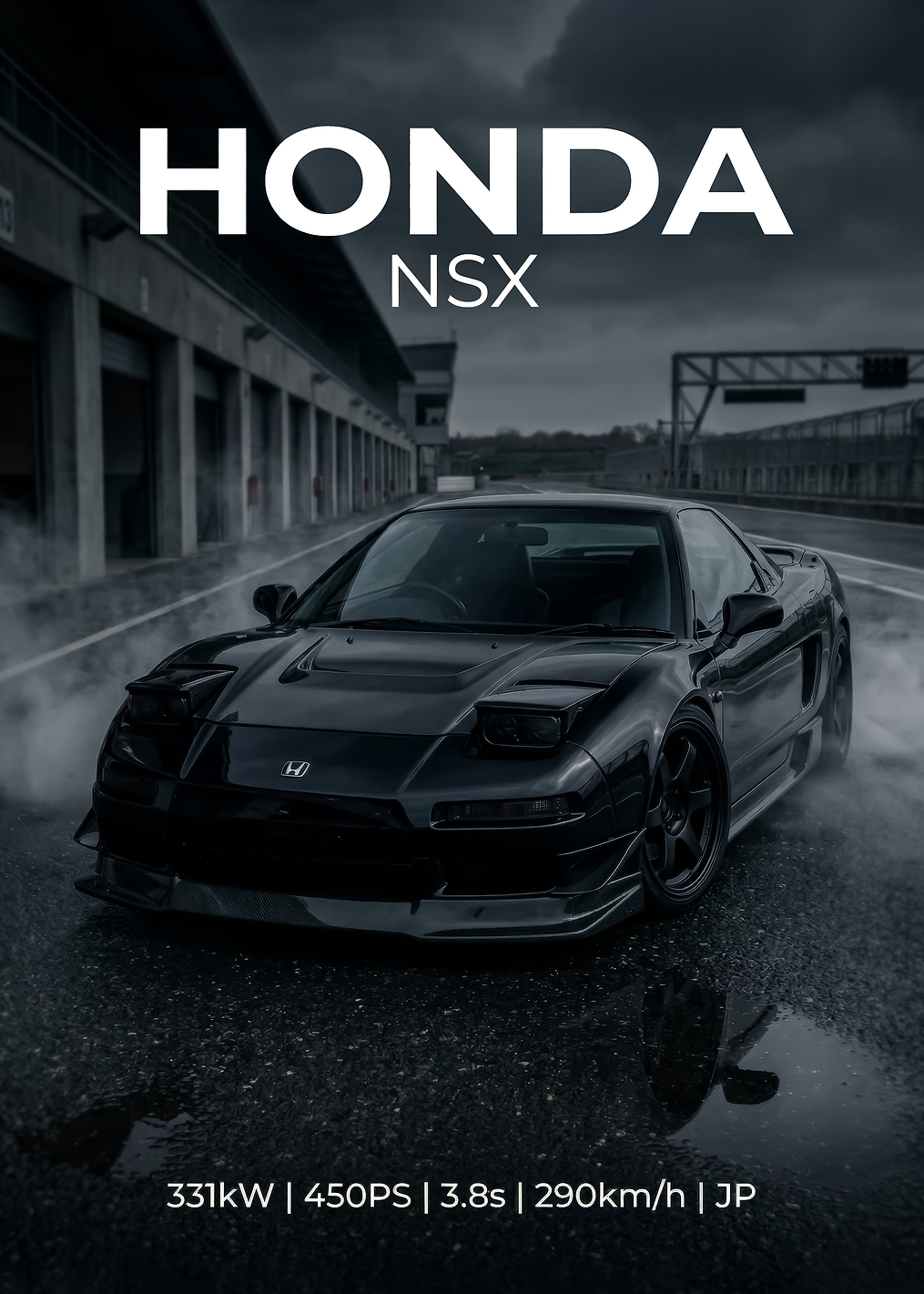 black sport Honda NSX on wet track: постер из коллекции Honda NSX