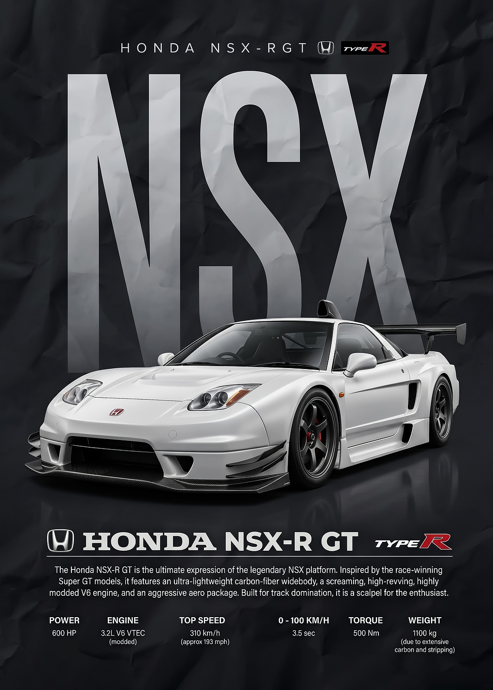 striking Honda NSX-R GT Poster: постер из коллекции Honda NSX