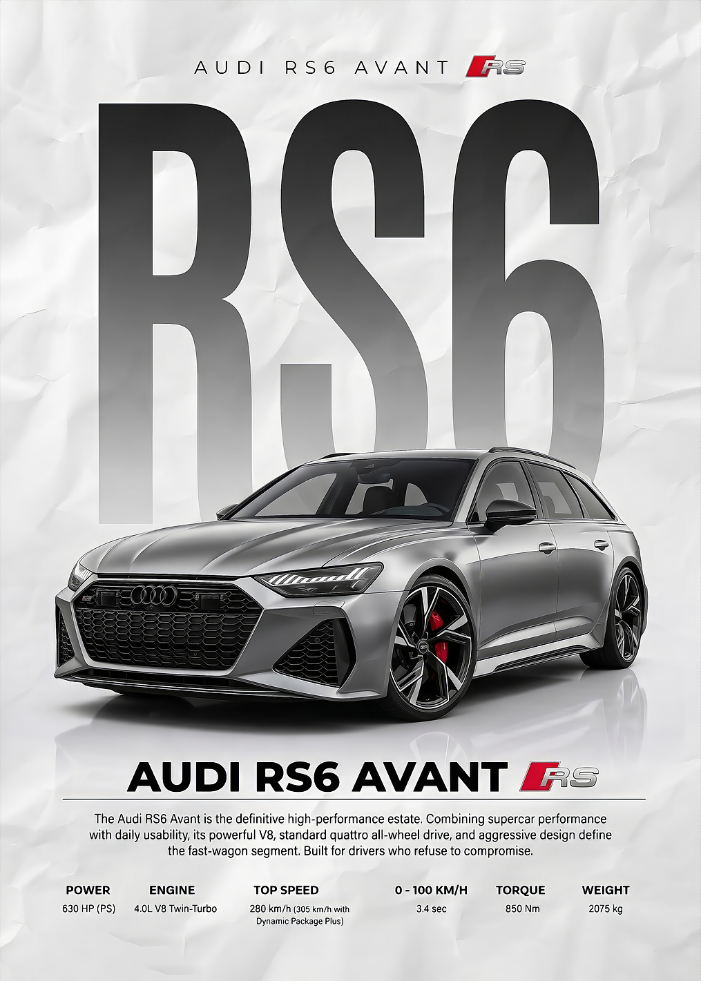 A sleek silver audi rs6 avant car Poster: постер из коллекции Audi RS6