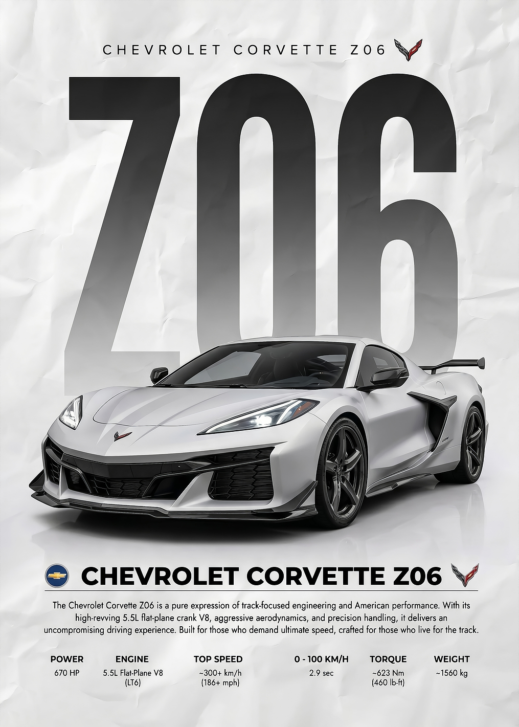 A sleek silver Chevrolet Corvette Z06 car Poster: постер из коллекции Chevrolet Corvette