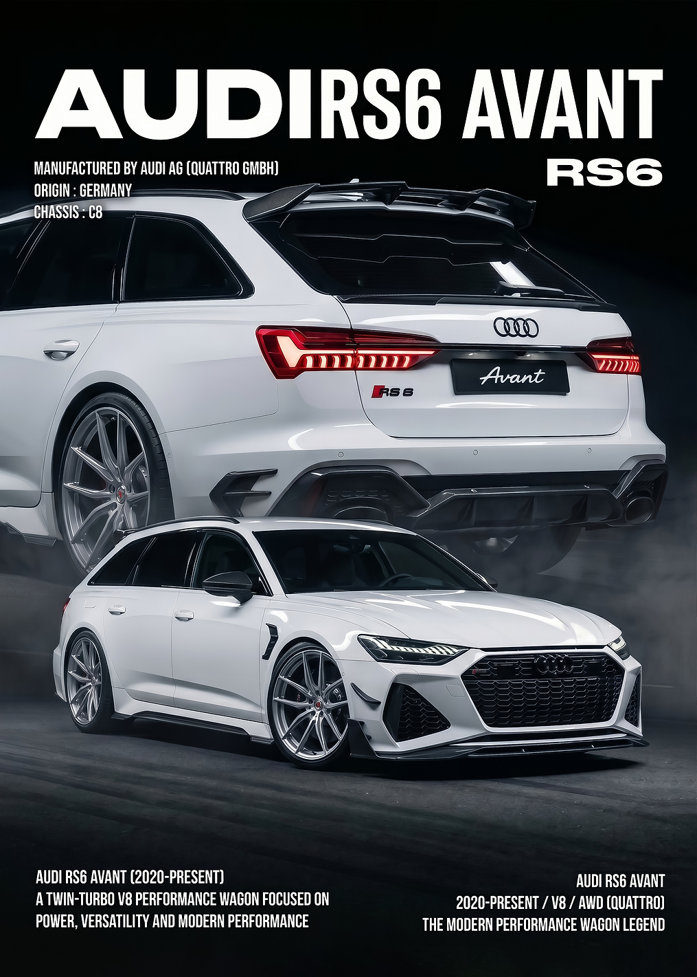 sleek white Audi RS6 Avant Wagon car poster: постер из коллекции Audi RS6