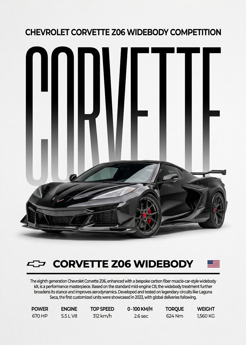 sleek Chevrolet Corvette Z06 Widebody car poster: постер из коллекции Chevrolet Corvette