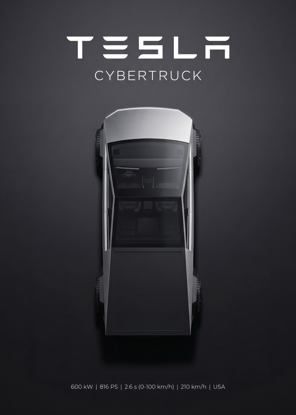 Tesla Cybertruck Top View Poster / PLATINA