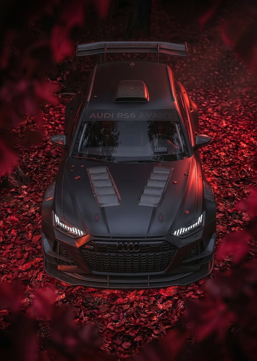 Matte Black Audi RS6 Avant in autumn art poster: постер из коллекции Audi RS6