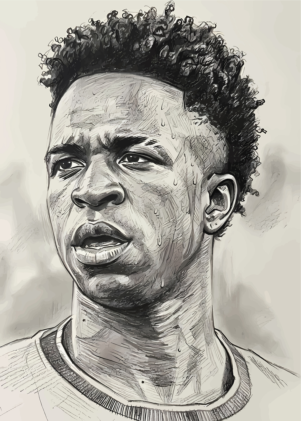 Vinicius Junior Portrait Sketch: постер из коллекции Винисиус Жуниор