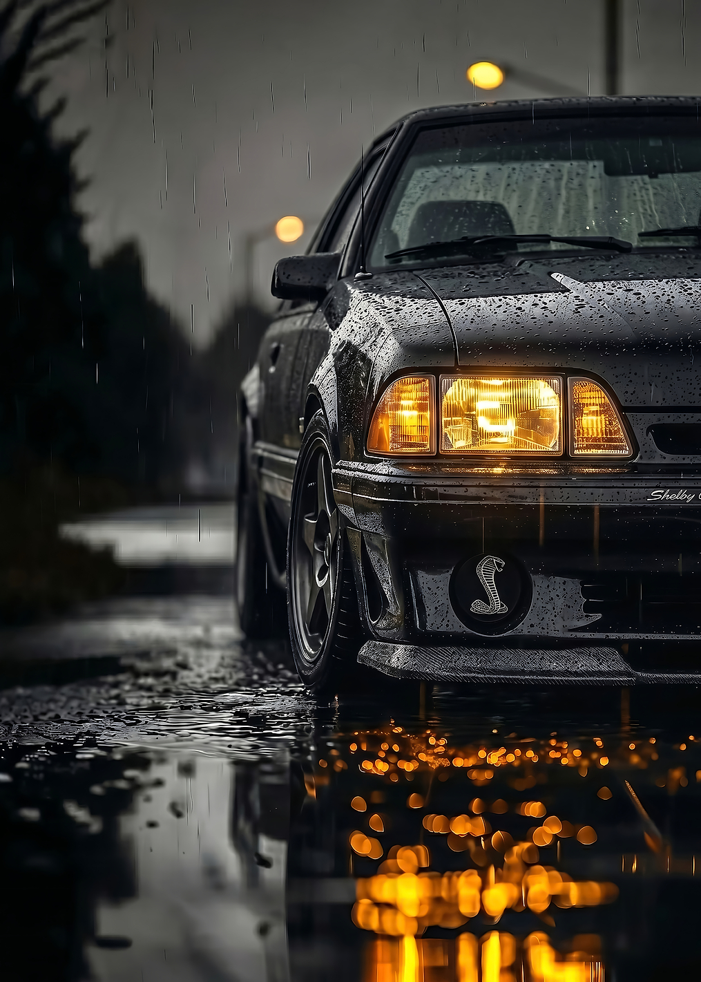 Rainy Night Ford classic Shelby Cobra car poster: постер из коллекции Ford Mustang