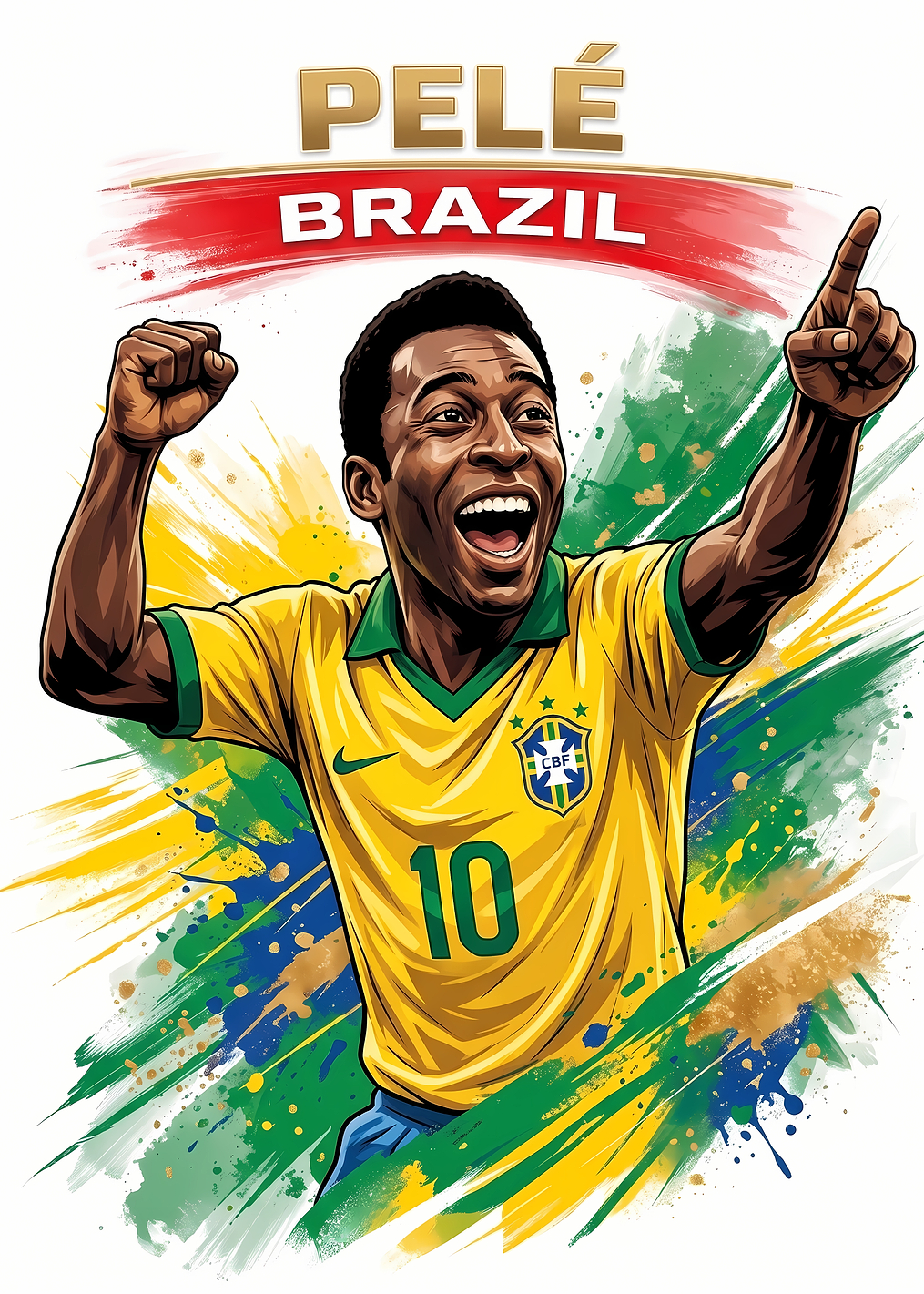 Pelé Brazil Soccer Legend Illustration: постер из коллекции Пеле