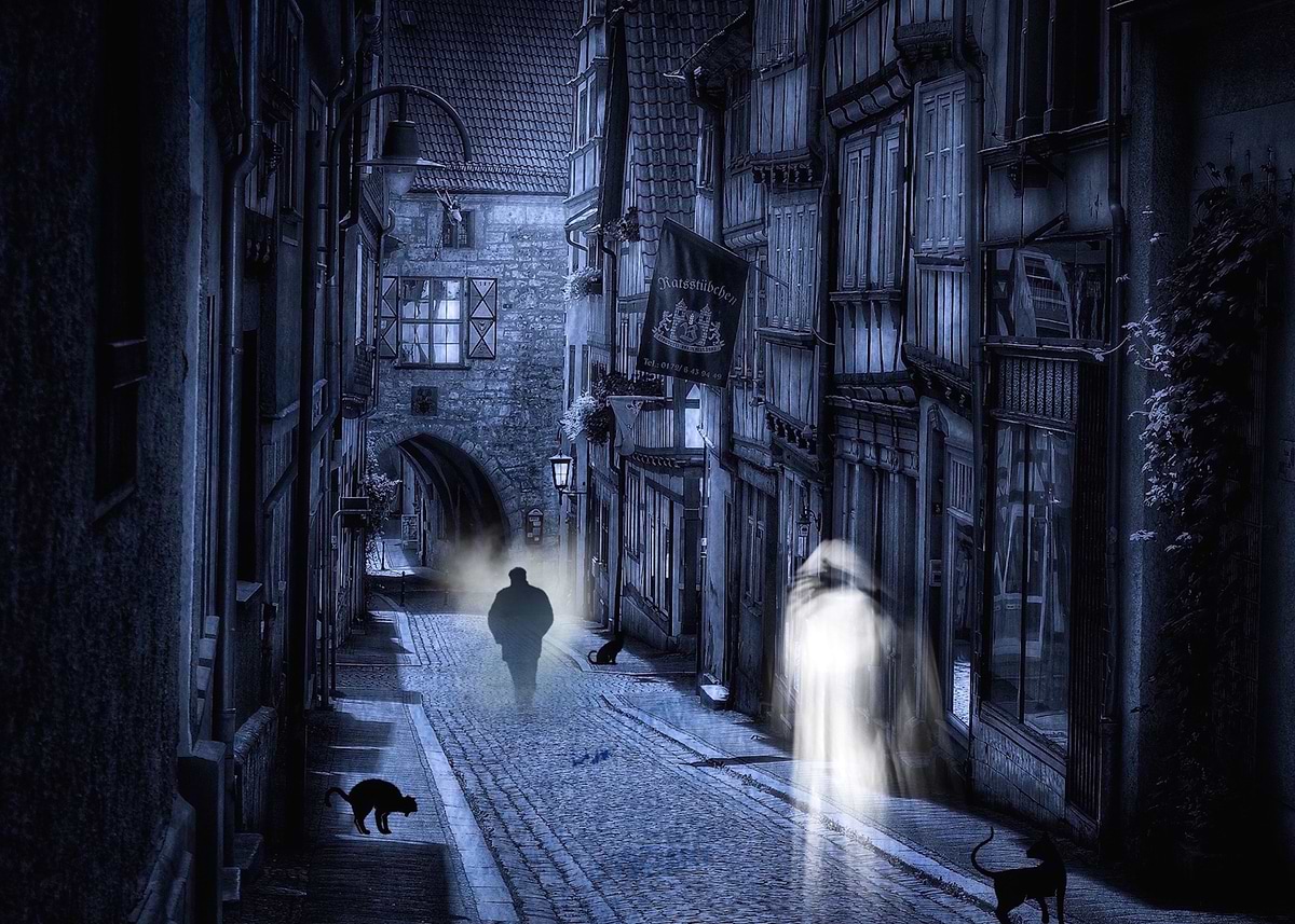 Ghost Strrets 'A wonderful fantasy street with ghosts and cats on a co ... ' Poster ...