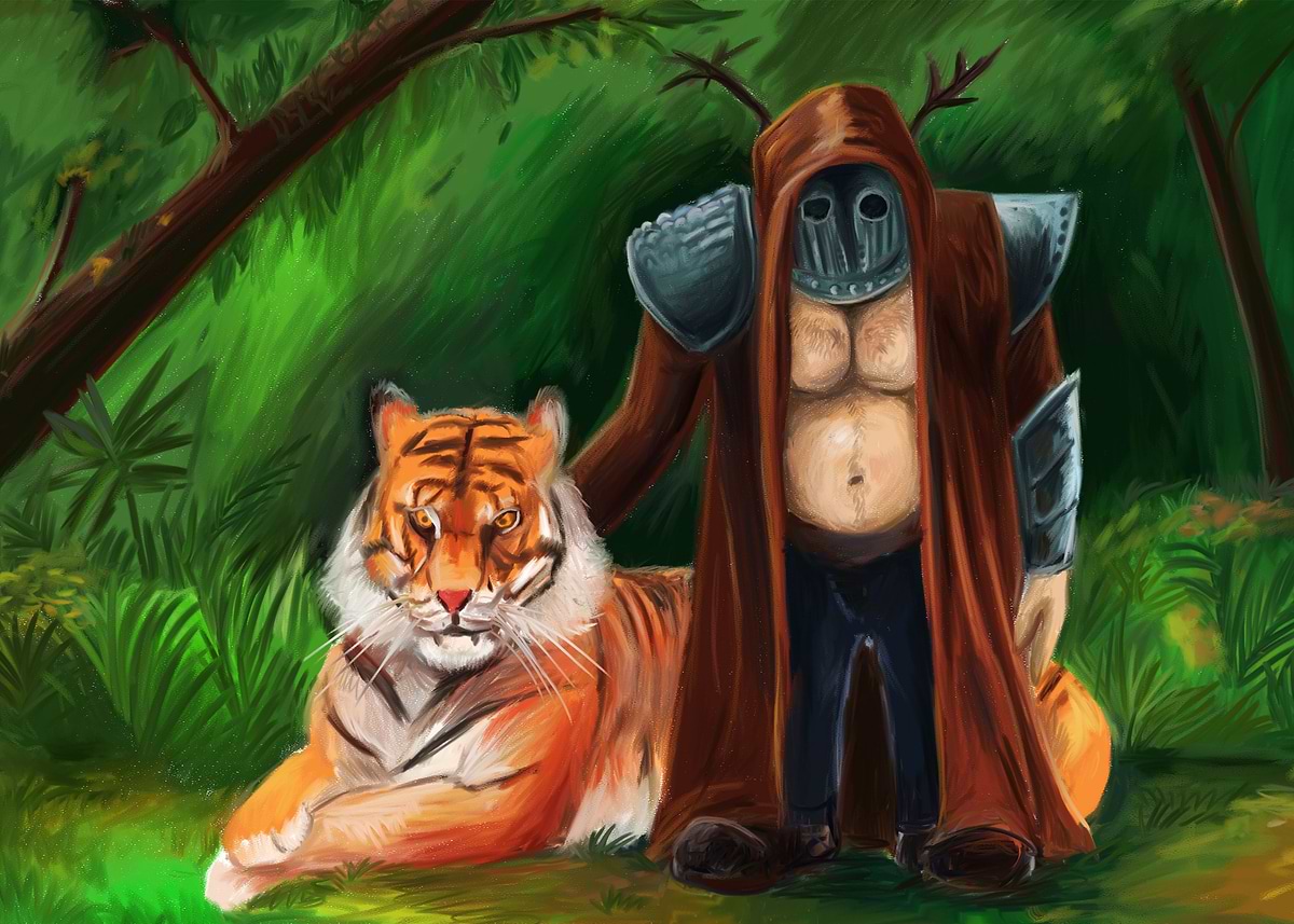 'A Dwarf and his pet Tiger' Poster, picture, metal print, paint by ...