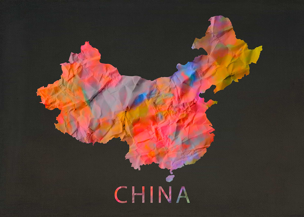 'China Tie Dye Country Map' Poster, picture, metal print, paint by ...