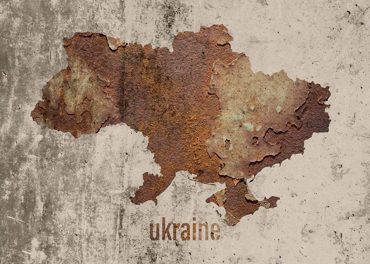 'Ukraine Map Rusty Cement' Poster, picture, metal print, paint by ...