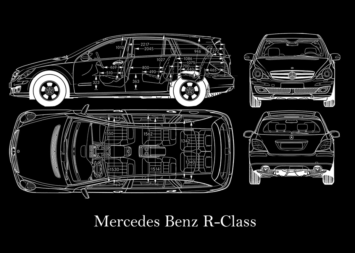 Benz R Class Blueprint 'Mercedes Benz R Class 2006' Poster, picture, metal print, paint by B ...