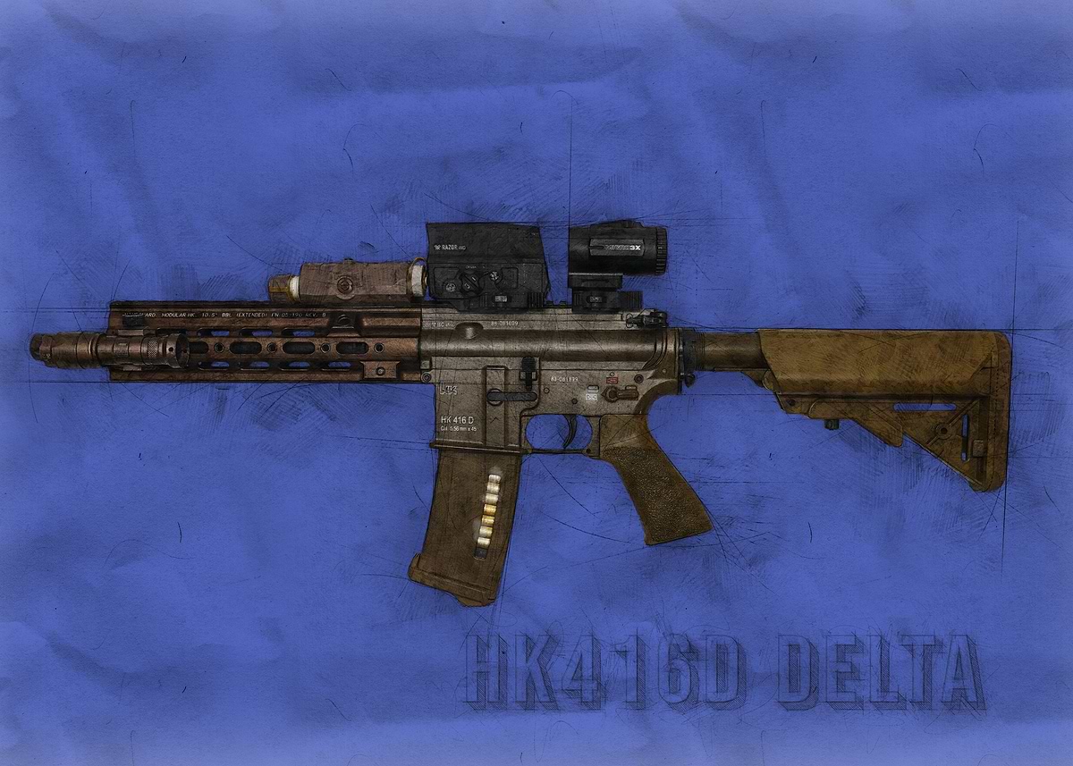 'HK 416D Delta Sketch' Poster, picture, metal print, paint by Azrel ...