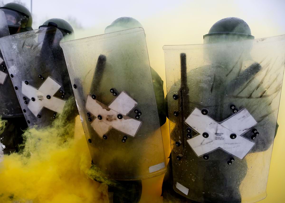 'Riot control ' Poster, picture, metal print, paint by Stephen ...
