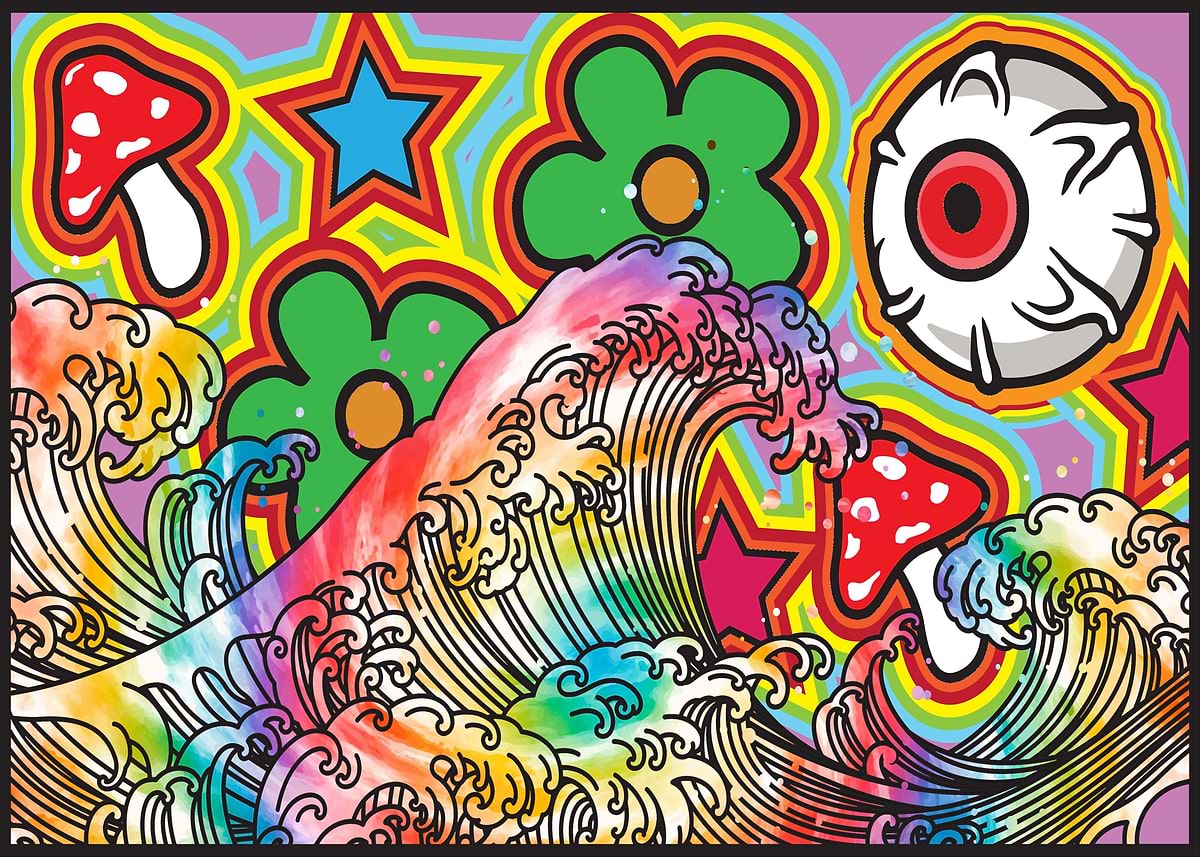 Kidcore Kanagawa Wave' Poster, picture, metal print, paint by