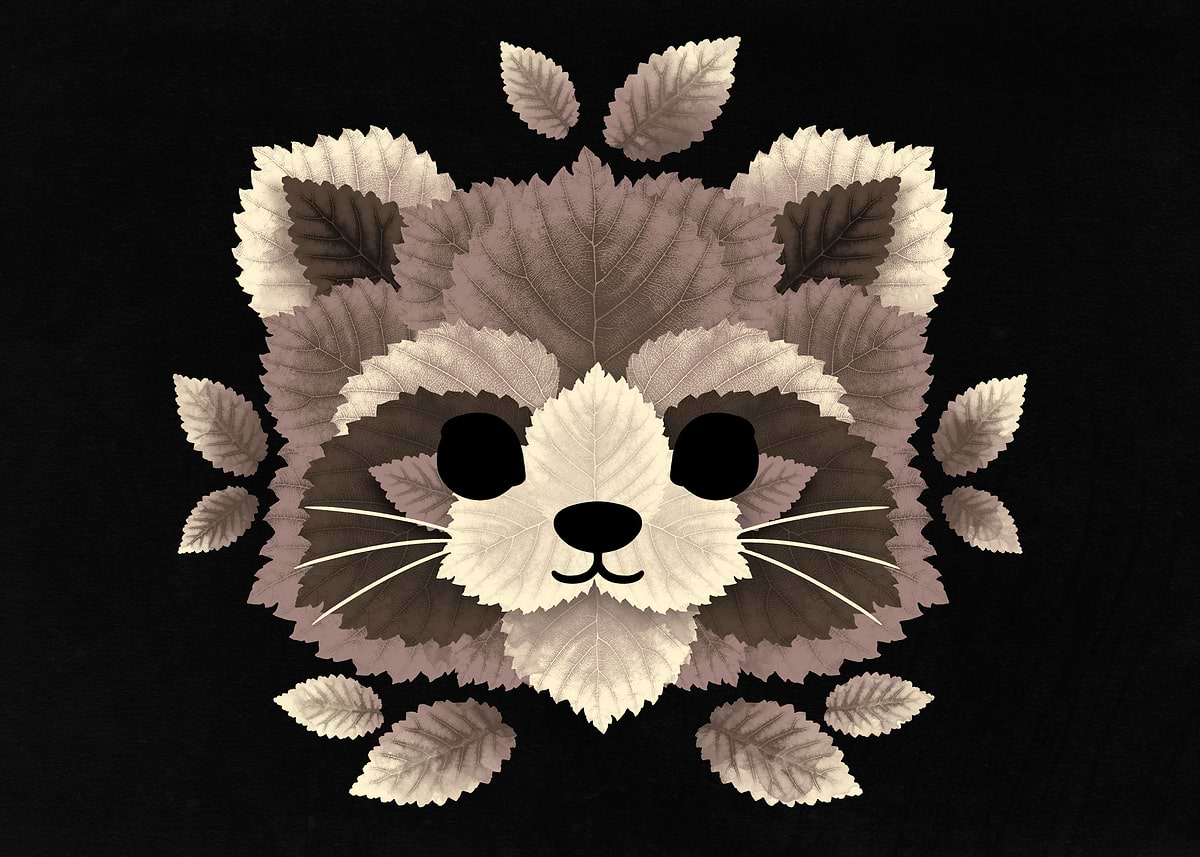 Leaf Racoon 'Raccoon of leaves' Poster, picture, metal print, paint by NemiMakeit ...