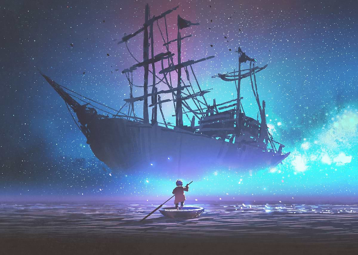 Magical Flying Ship' Poster, picture, metal print, paint by Lana