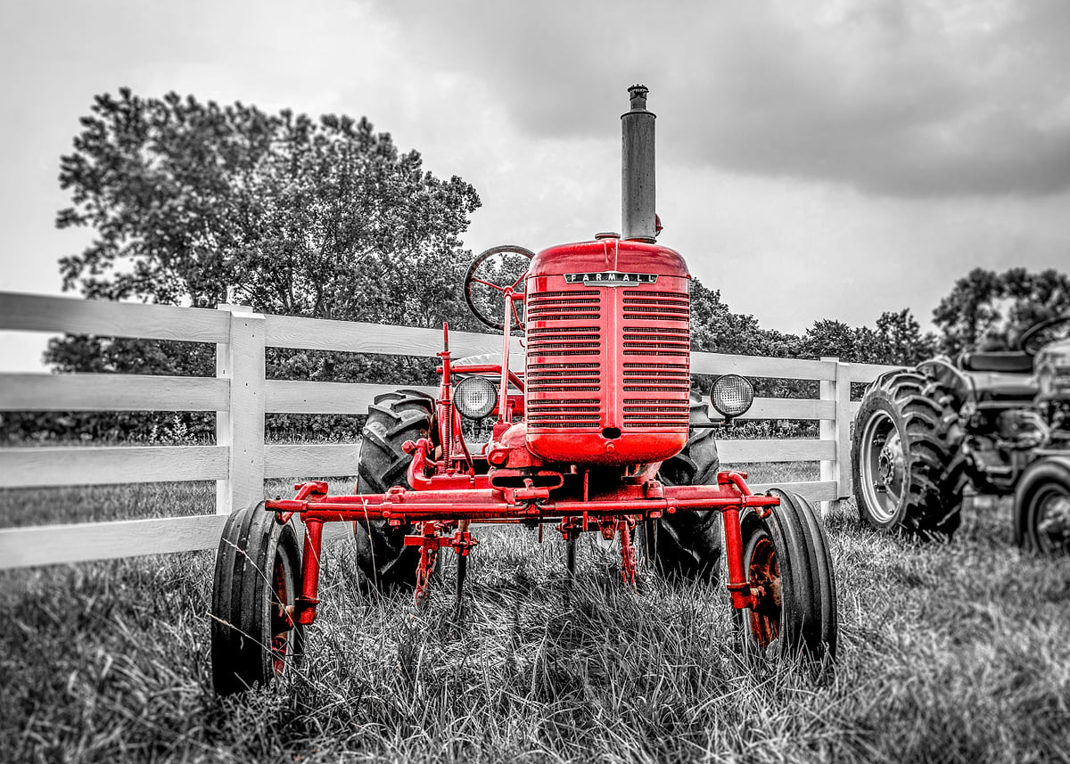 'A Red Tractor Front View' Poster, picture, metal print, paint by ...