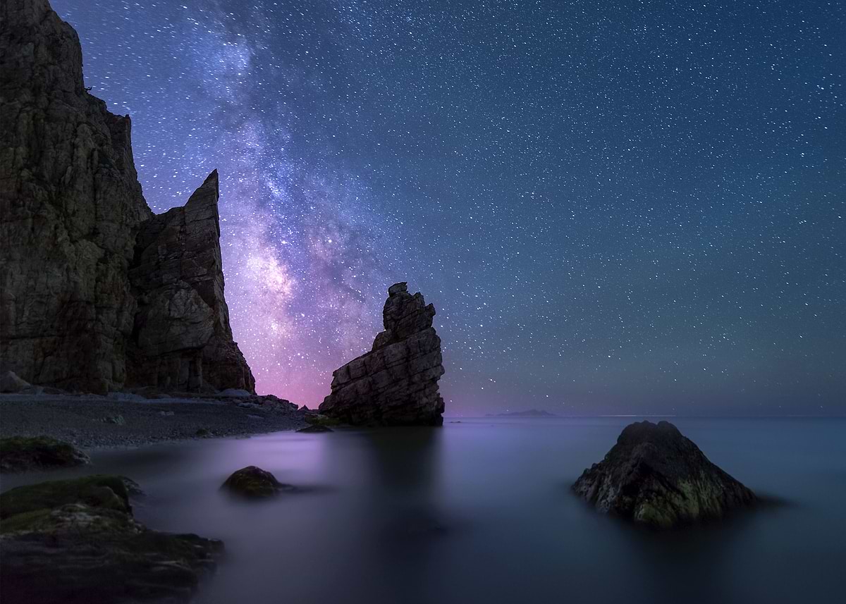 Starry Rocks 'Rocks at starry Sky ' Poster, picture, metal print, paint by Max Ronn ...