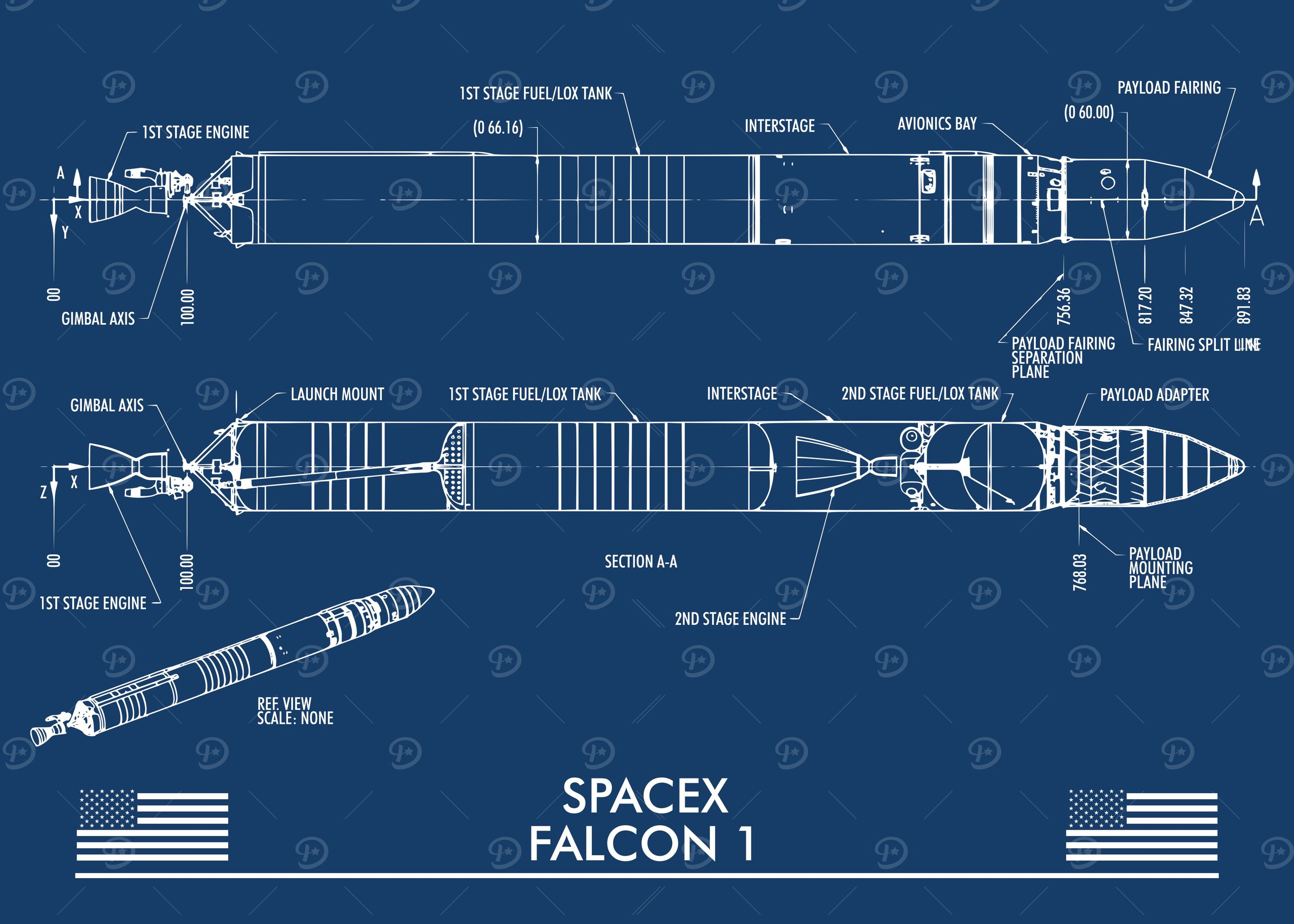 SPACEX FALCON 1' Poster, picture, metal print, paint by Atomic
