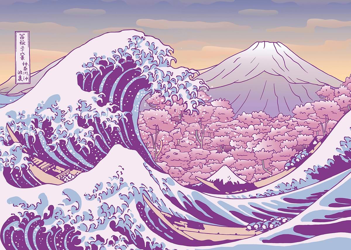 Pastel Japan landscape' Poster, picture, metal print, paint by