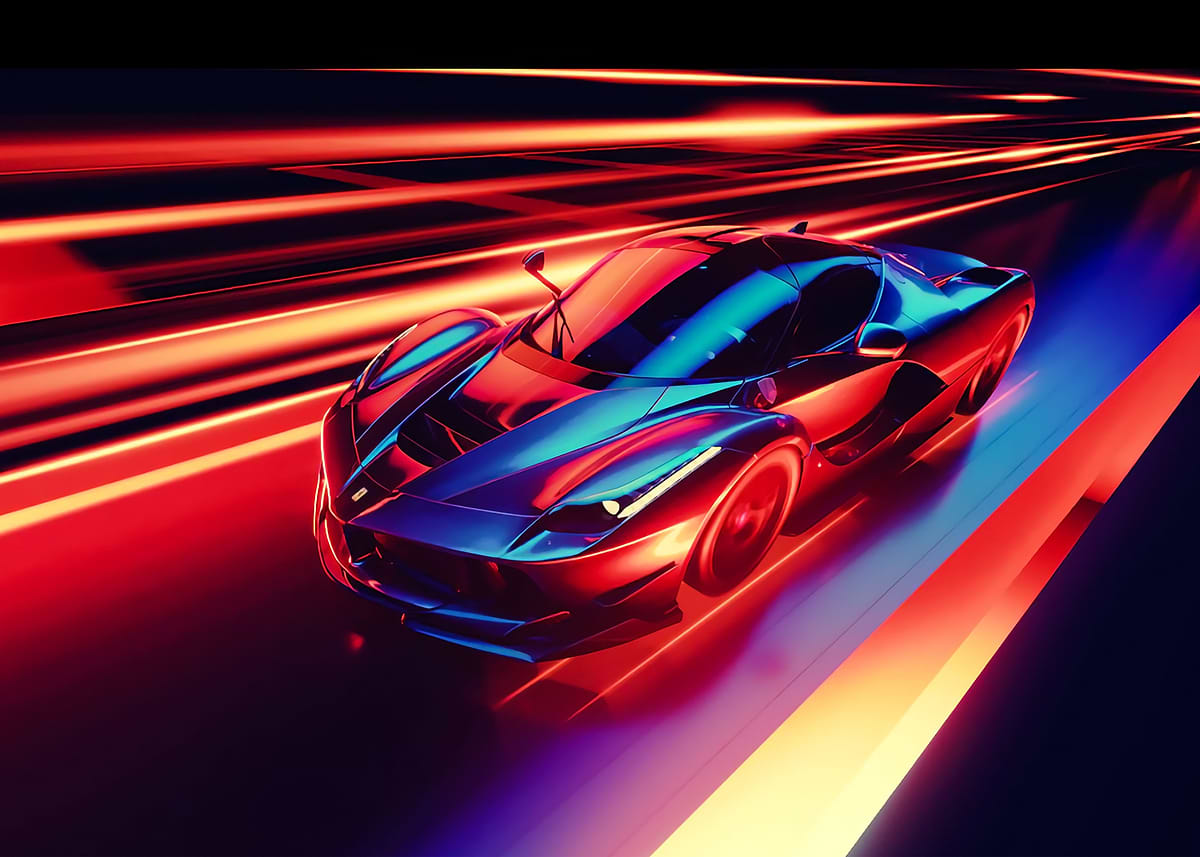 Neon Ferrari' Poster, picture, metal print, paint by Supri