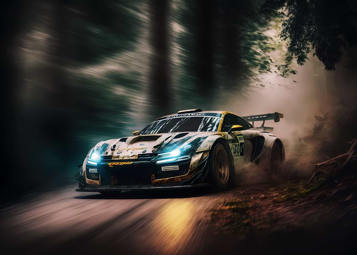 'Forest rally car race' Poster, picture, metal print, paint by Jiri ...